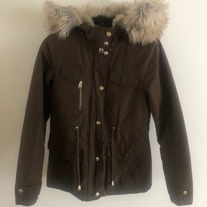 Topshop khaki coat with removable fur